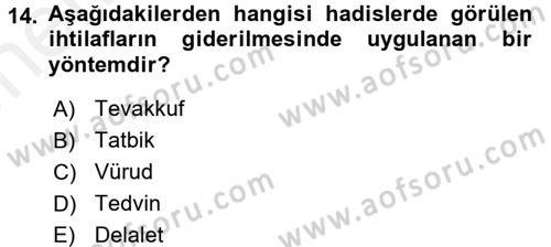 Hadis Dersi 2017 - 2018 Yılı (Vize) Ara Sınav Soruları 14. Soru