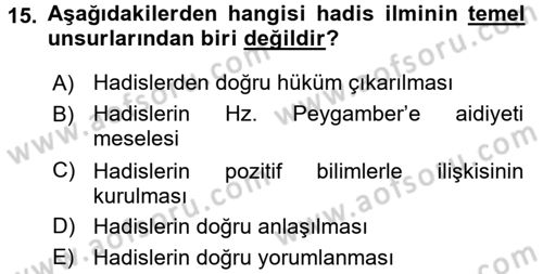 Hadis Dersi 2017 - 2018 Yılı (Vize) Ara Sınav Soruları 15. Soru