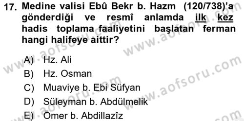 Hadis Dersi 2017 - 2018 Yılı (Vize) Ara Sınav Soruları 17. Soru