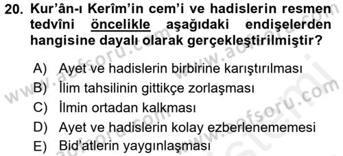 Hadis Dersi 2017 - 2018 Yılı (Vize) Ara Sınav Soruları 20. Soru