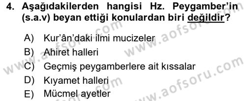 Hadis Dersi 2017 - 2018 Yılı (Vize) Ara Sınav Soruları 4. Soru
