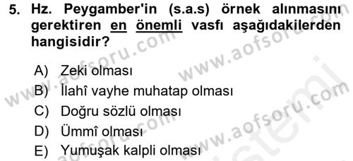 Hadis Dersi 2017 - 2018 Yılı (Vize) Ara Sınav Soruları 5. Soru