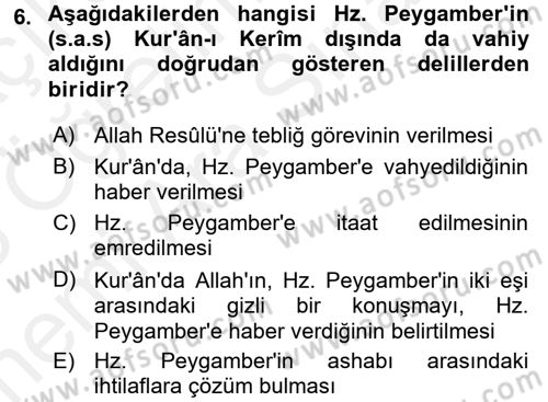 Hadis Dersi 2017 - 2018 Yılı (Vize) Ara Sınav Soruları 6. Soru