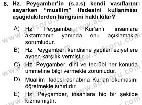 Hadis Dersi 2017 - 2018 Yılı (Vize) Ara Sınav Soruları 8. Soru