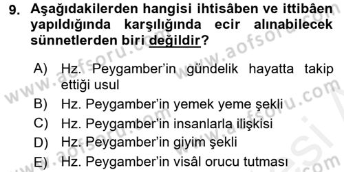 Hadis Dersi 2017 - 2018 Yılı (Vize) Ara Sınav Soruları 9. Soru