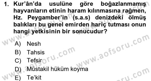 Hadis Dersi 2017 - 2018 Yılı (Final) Dönem Sonu Sınav Soruları 1. Soru
