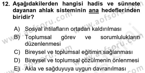Hadis Dersi 2017 - 2018 Yılı (Final) Dönem Sonu Sınav Soruları 12. Soru