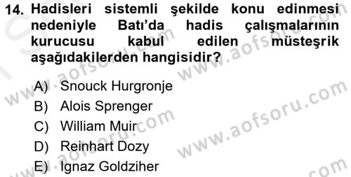 Hadis Dersi 2017 - 2018 Yılı (Final) Dönem Sonu Sınav Soruları 14. Soru