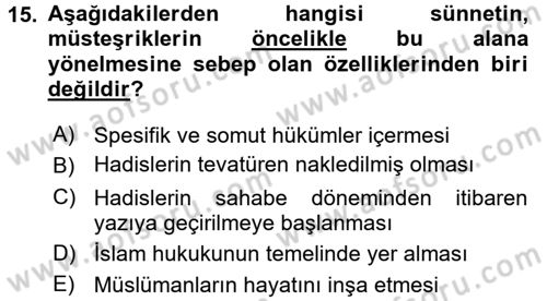 Hadis Dersi 2017 - 2018 Yılı (Final) Dönem Sonu Sınav Soruları 15. Soru