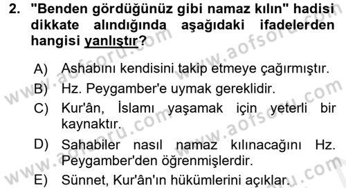 Hadis Dersi 2017 - 2018 Yılı (Final) Dönem Sonu Sınav Soruları 2. Soru