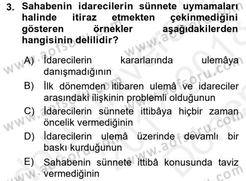 Hadis Dersi 2017 - 2018 Yılı (Final) Dönem Sonu Sınav Soruları 3. Soru
