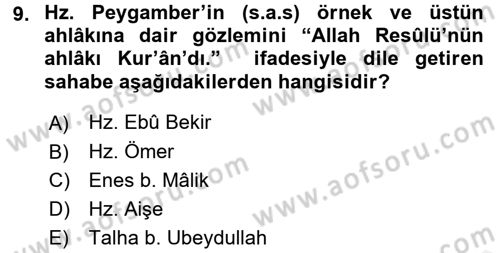 Hadis Dersi 2017 - 2018 Yılı (Final) Dönem Sonu Sınav Soruları 9. Soru