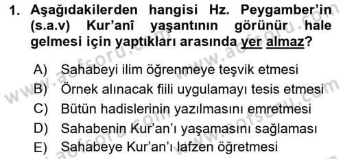Hadis Dersi 2018 - 2019 Yılı 3 Ders Sınav Soruları 1. Soru
