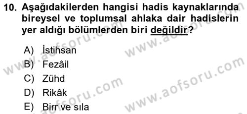 Hadis Dersi 2018 - 2019 Yılı 3 Ders Sınav Soruları 10. Soru