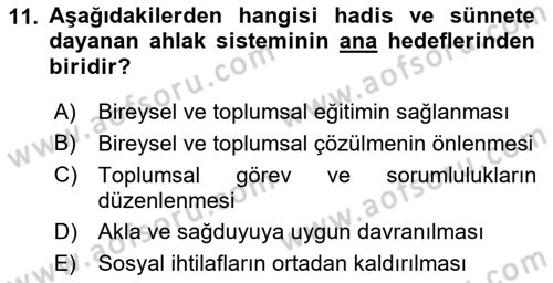 Hadis Dersi 2018 - 2019 Yılı 3 Ders Sınav Soruları 11. Soru