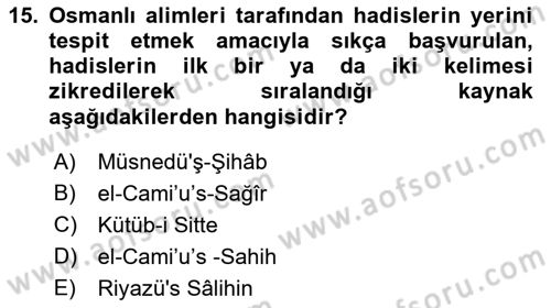 Hadis Dersi 2018 - 2019 Yılı 3 Ders Sınav Soruları 15. Soru