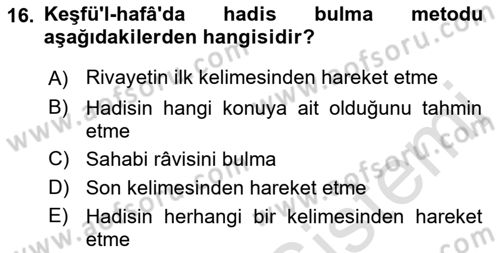 Hadis Dersi 2018 - 2019 Yılı 3 Ders Sınav Soruları 16. Soru