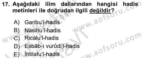 Hadis Dersi 2018 - 2019 Yılı 3 Ders Sınav Soruları 17. Soru