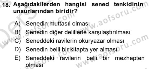 Hadis Dersi 2018 - 2019 Yılı 3 Ders Sınav Soruları 18. Soru