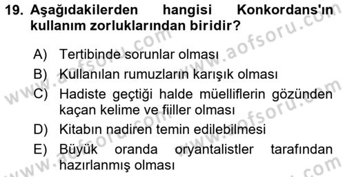 Hadis Dersi 2018 - 2019 Yılı 3 Ders Sınav Soruları 19. Soru