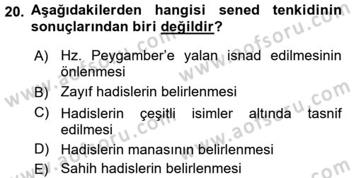 Hadis Dersi 2018 - 2019 Yılı 3 Ders Sınav Soruları 20. Soru
