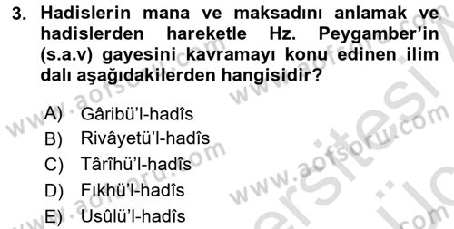 Hadis Dersi 2018 - 2019 Yılı 3 Ders Sınav Soruları 3. Soru