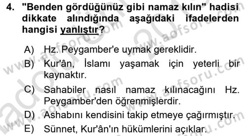 Hadis Dersi 2018 - 2019 Yılı 3 Ders Sınav Soruları 4. Soru