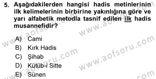 Hadis Dersi 2018 - 2019 Yılı 3 Ders Sınav Soruları 5. Soru