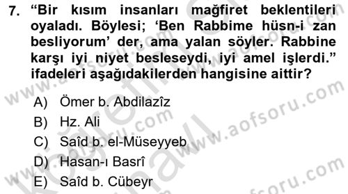 Hadis Dersi 2018 - 2019 Yılı 3 Ders Sınav Soruları 7. Soru