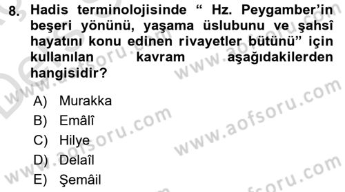 Hadis Dersi 2018 - 2019 Yılı 3 Ders Sınav Soruları 8. Soru