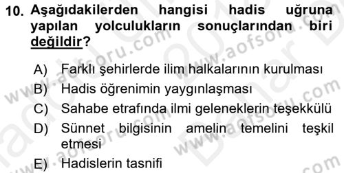 Hadis Dersi 2018 - 2019 Yılı (Vize) Ara Sınav Soruları 10. Soru