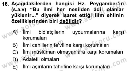 Hadis Dersi 2018 - 2019 Yılı (Vize) Ara Sınav Soruları 16. Soru