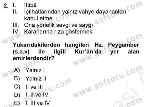 Hadis Dersi 2018 - 2019 Yılı (Vize) Ara Sınav Soruları 2. Soru