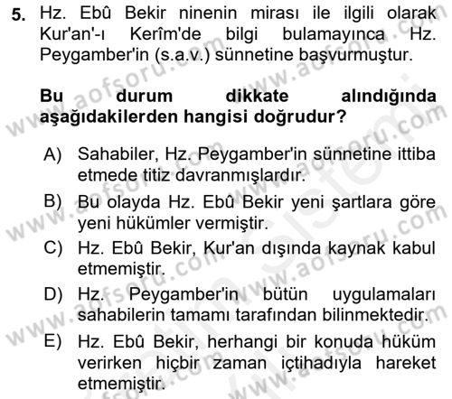 Hadis Dersi 2018 - 2019 Yılı (Vize) Ara Sınav Soruları 5. Soru