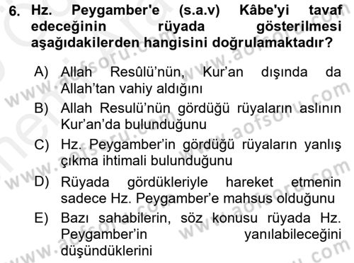 Hadis Dersi 2018 - 2019 Yılı (Vize) Ara Sınav Soruları 6. Soru