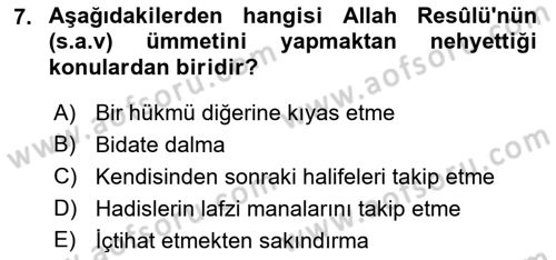 Hadis Dersi 2018 - 2019 Yılı (Vize) Ara Sınav Soruları 7. Soru
