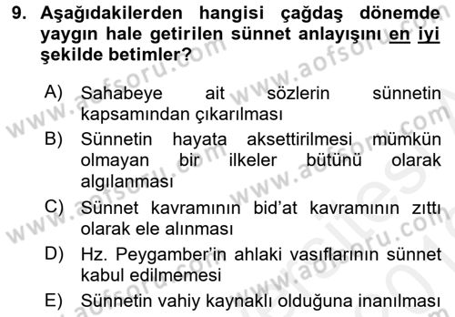 Hadis Dersi 2018 - 2019 Yılı (Vize) Ara Sınav Soruları 9. Soru