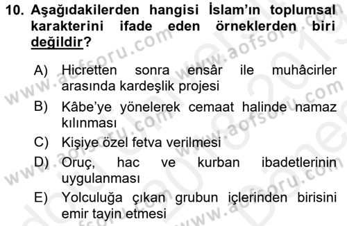 Hadis Dersi 2018 - 2019 Yılı (Final) Dönem Sonu Sınav Soruları 10. Soru