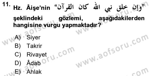 Hadis Dersi 2018 - 2019 Yılı (Final) Dönem Sonu Sınav Soruları 11. Soru
