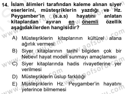 Hadis Dersi 2018 - 2019 Yılı (Final) Dönem Sonu Sınav Soruları 14. Soru