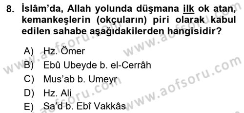 Hadis Dersi 2018 - 2019 Yılı (Final) Dönem Sonu Sınav Soruları 8. Soru