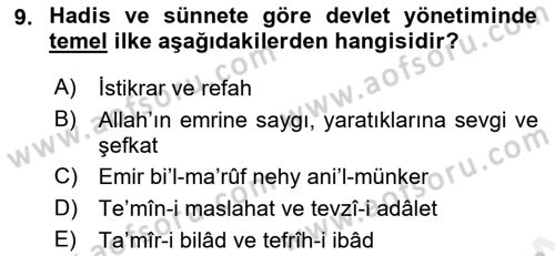 Hadis Dersi 2018 - 2019 Yılı (Final) Dönem Sonu Sınav Soruları 9. Soru