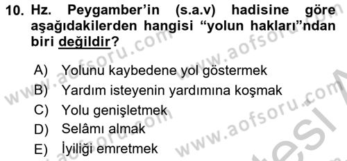 Hadis Dersi 2018 - 2019 Yılı Yaz Okulu Sınav Soruları 10. Soru