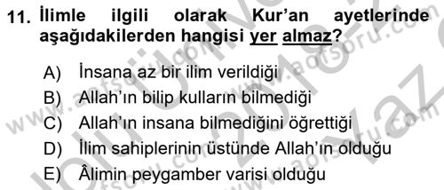 Hadis Dersi 2018 - 2019 Yılı Yaz Okulu Sınav Soruları 11. Soru