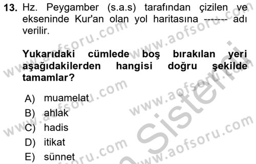 Hadis Dersi 2018 - 2019 Yılı Yaz Okulu Sınav Soruları 13. Soru