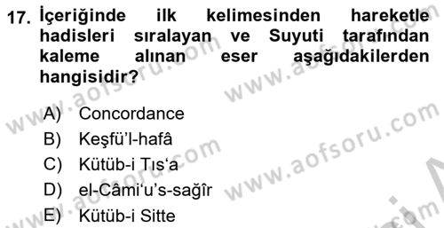Hadis Dersi 2018 - 2019 Yılı Yaz Okulu Sınav Soruları 17. Soru