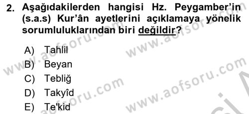 Hadis Dersi 2018 - 2019 Yılı Yaz Okulu Sınav Soruları 2. Soru