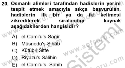 Hadis Dersi 2018 - 2019 Yılı Yaz Okulu Sınav Soruları 20. Soru