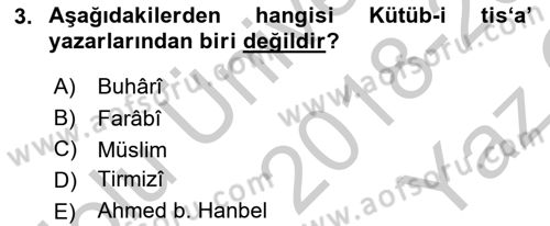 Hadis Dersi 2018 - 2019 Yılı Yaz Okulu Sınav Soruları 3. Soru
