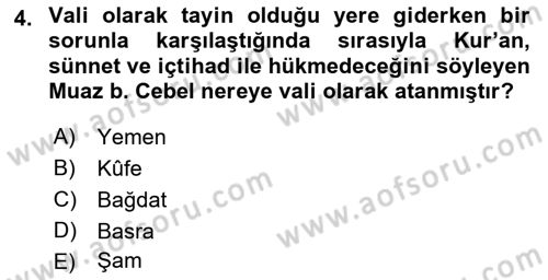 Hadis Dersi 2018 - 2019 Yılı Yaz Okulu Sınav Soruları 4. Soru